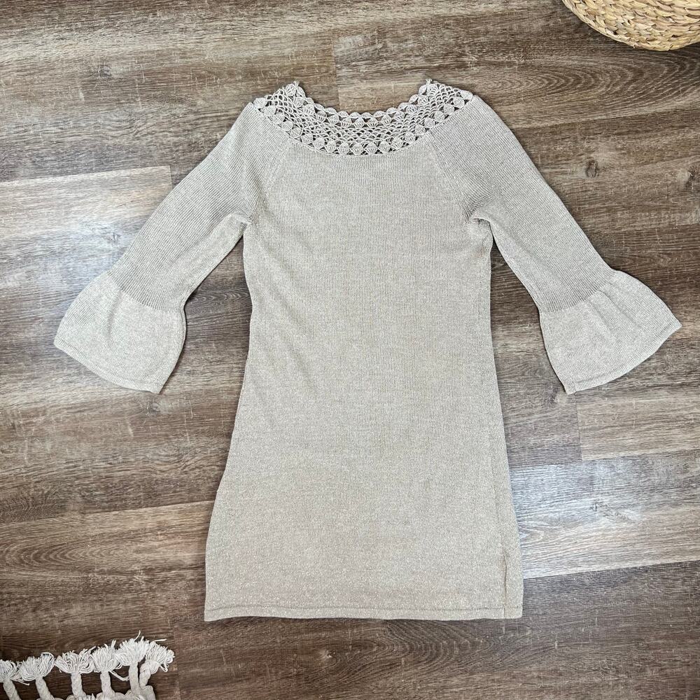 Lilly Pulitzer Carino Sweater Gold Metallic Dress Gorgeous Shimmer Beige - Picture 2 of 5